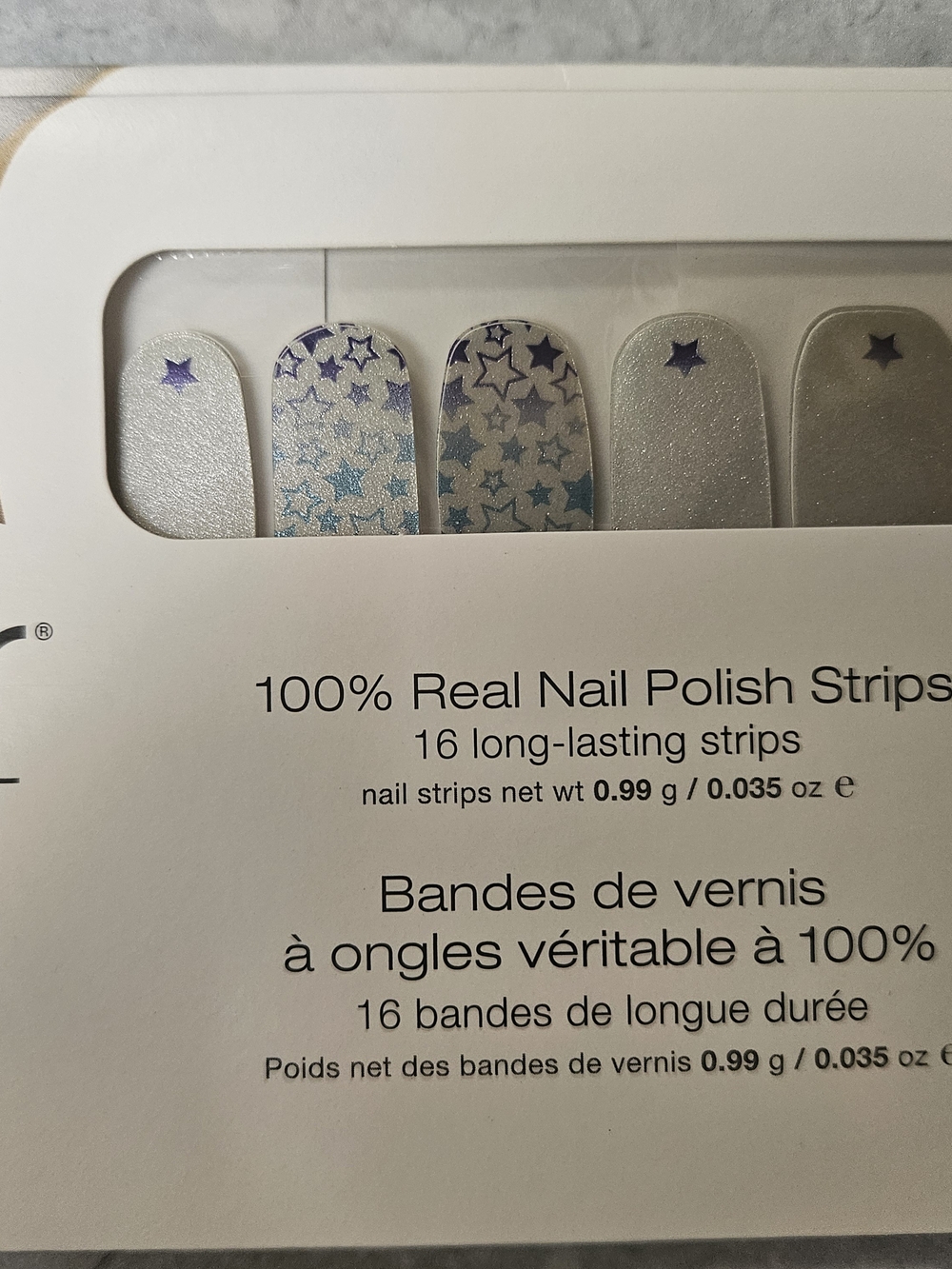 Color Street Silver Nail Strips with Purple and Blue Star Accents